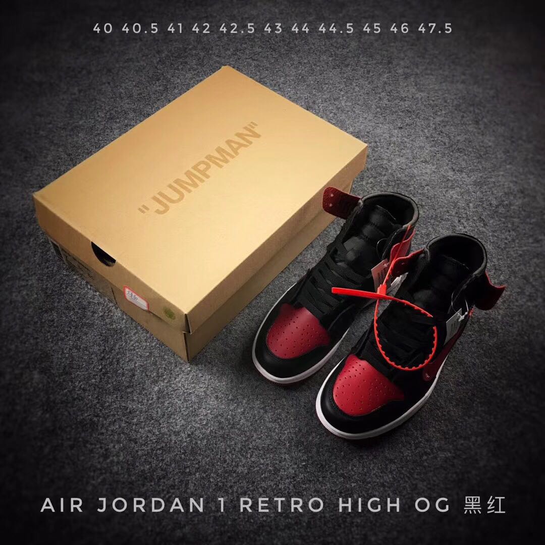 2017 Men OFF-WHITE x Air Jordan 1 Bred Shoes - Click Image to Close